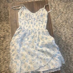 White and Blue Floral Eyelet Dress